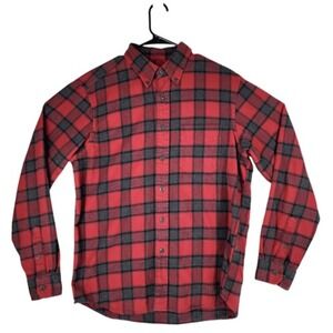Eddie Bauer S Buffalo Plaid‎ Flannel Shirt Mens Button Down Cherry Red Black